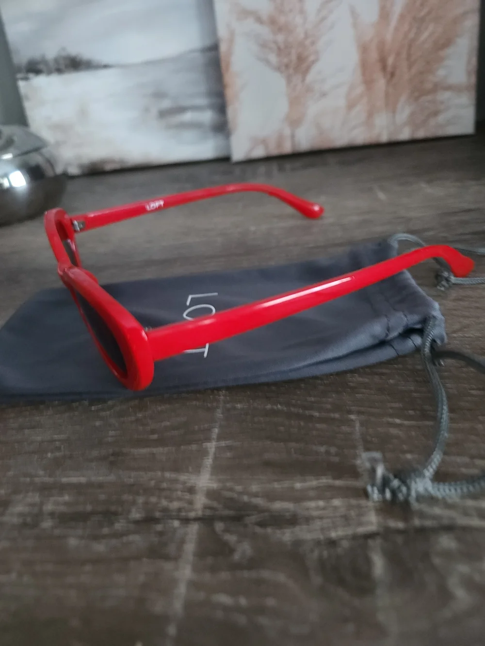LOFT Red Oval Sunglasses with Dark Lenses